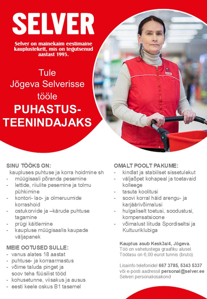Puhastusteenindaja Jõgeva Selveris