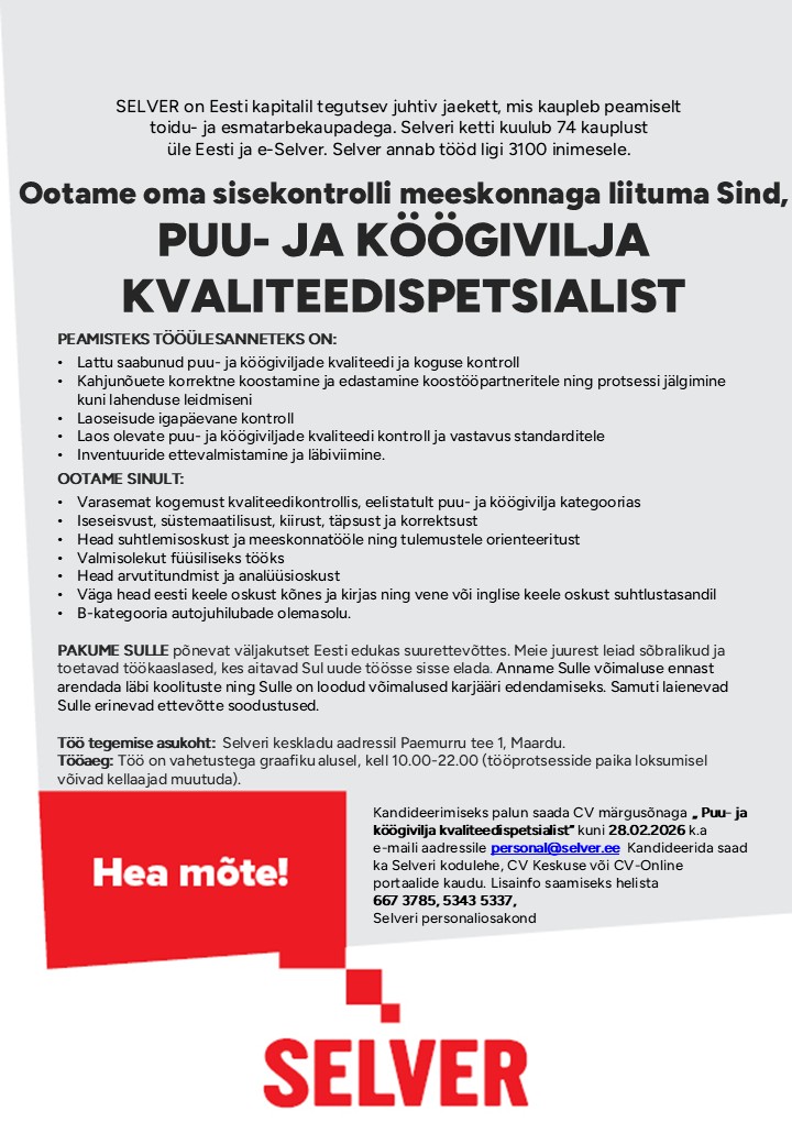 Puu- ja köögivilja kvaliteedispetsialist