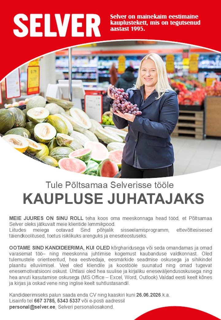 Kaupluse juhataja Põltsamaa Selveris