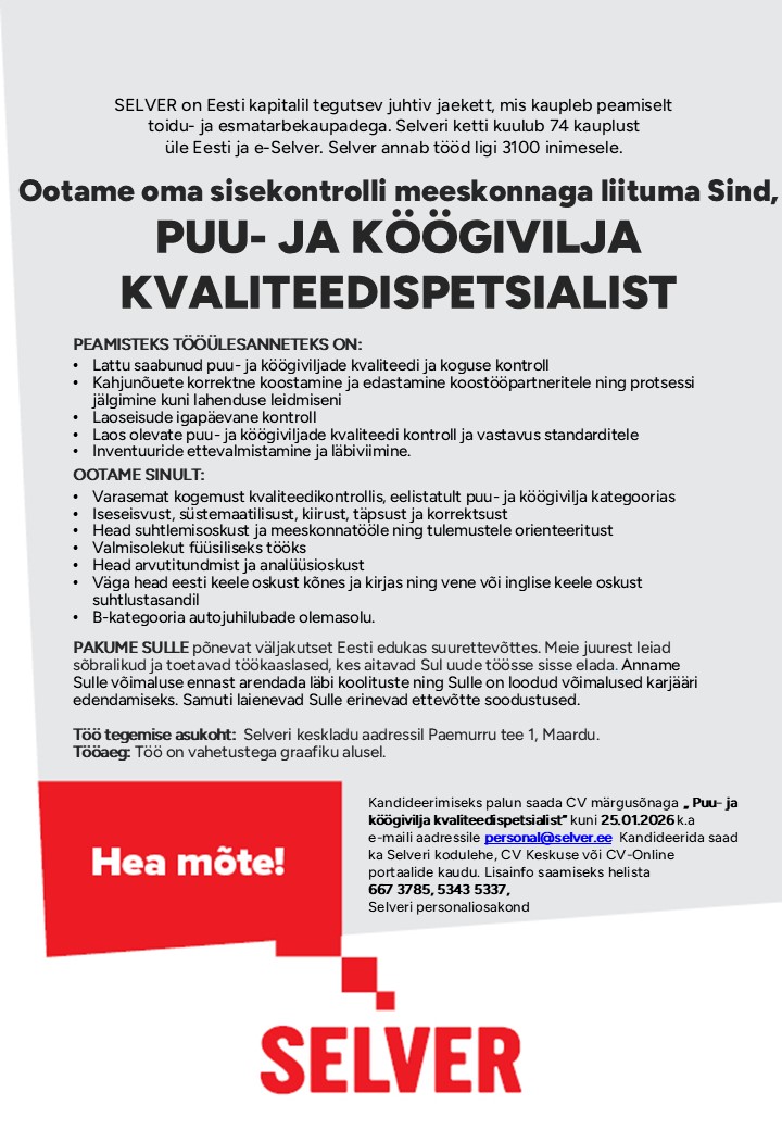 Puu- ja köögivilja kvaliteedispetsialist