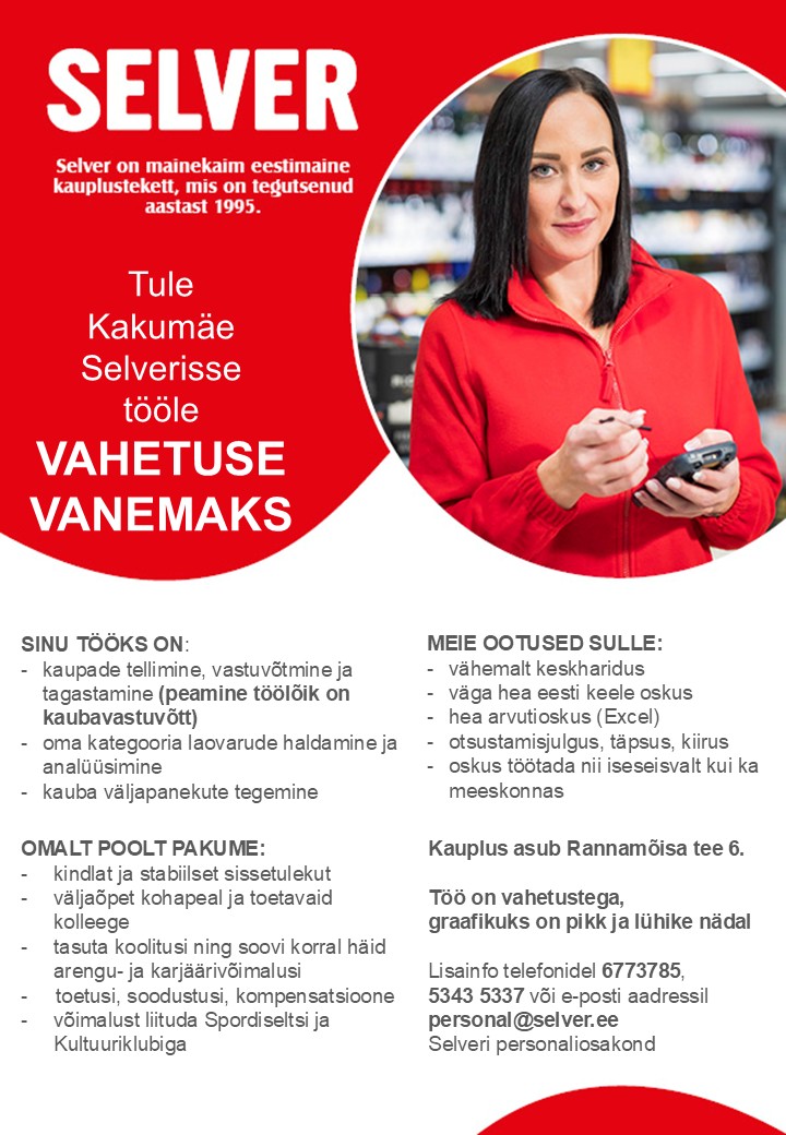 Vahetuse vanem (kauba vastuvõtja) Kakumäe Selveris